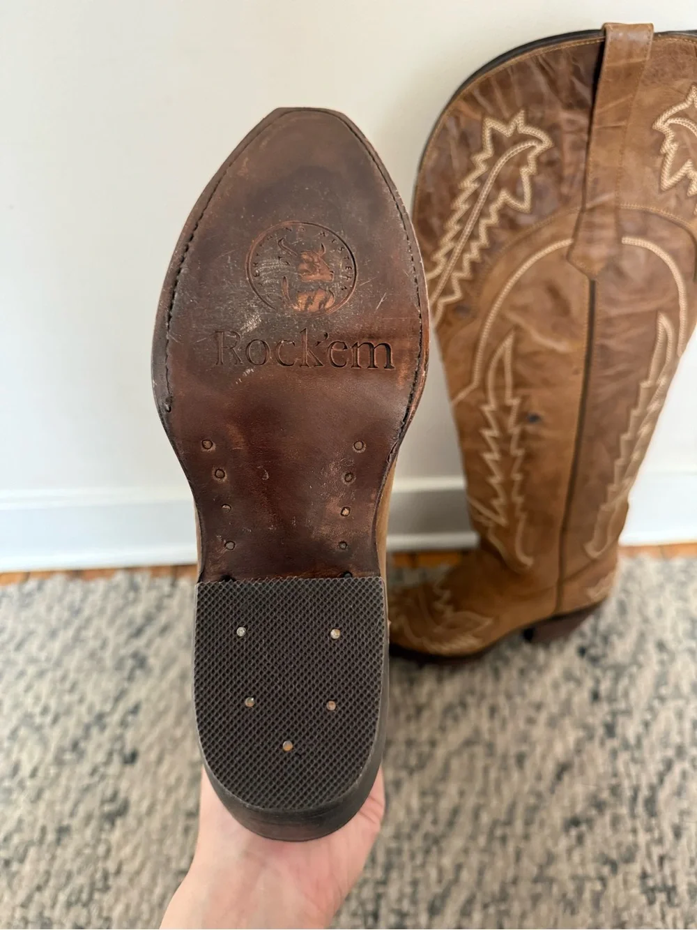 Rockport Tan Embroidered Over-the-Knee Western Boots